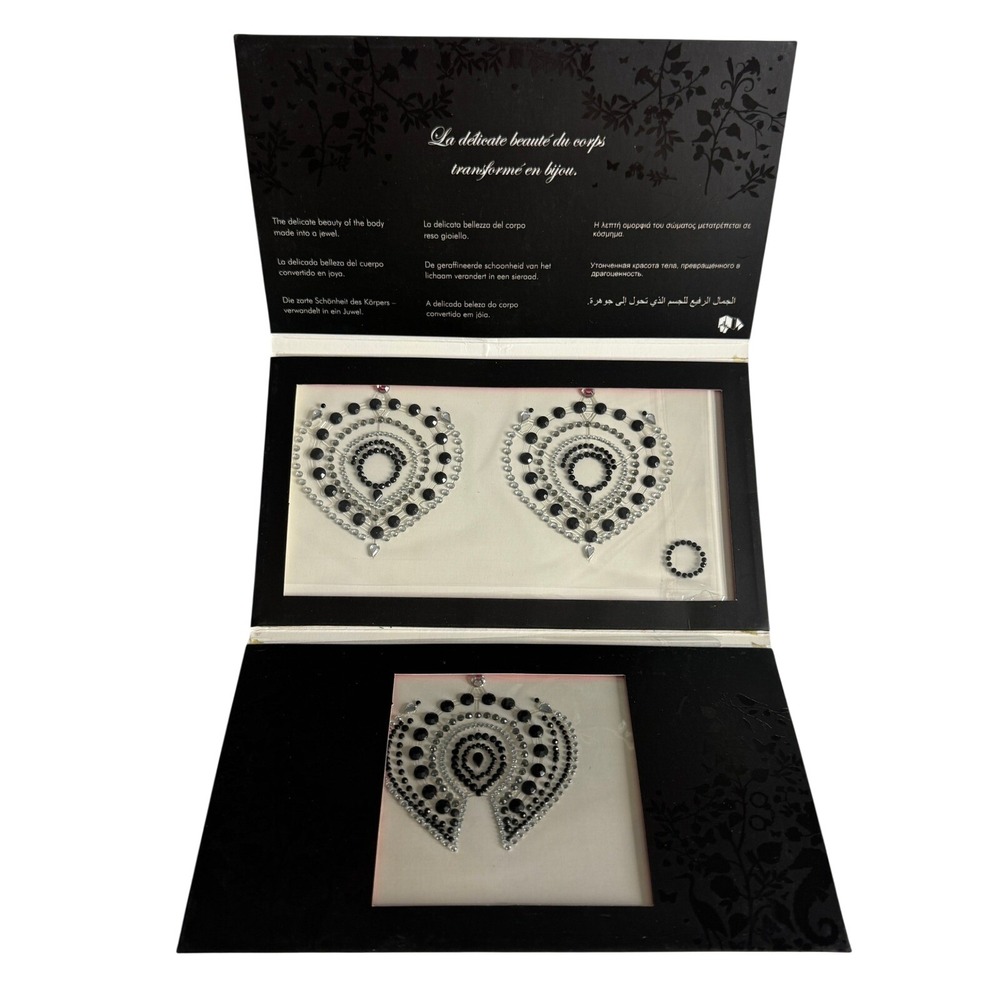 Bijoux Indiscrets Flash Pasties Self Adhesive Body Jewelry Black Silver NEW